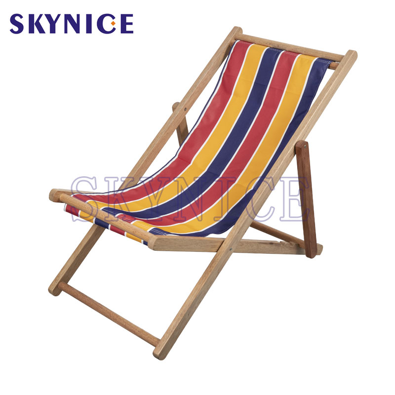 Adjustable Reclining Wooden Beach Sling Canvas Chair