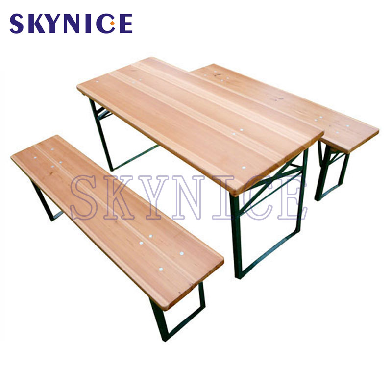 Strong Outdoor Wood Folding Beer Table with Beer Bench