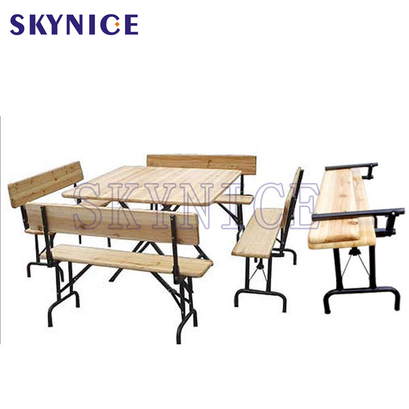 Outdoor Folding Solid Wood Beer Table and Benches