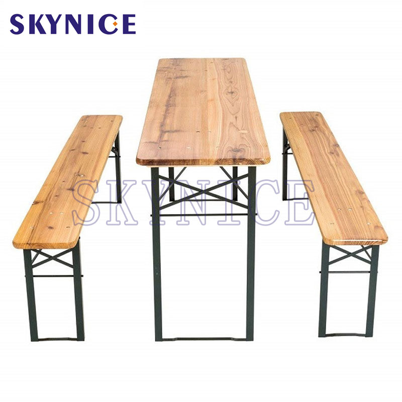 3 PCS Beer Table Bench Set Folding Wooden Top Picnic Table