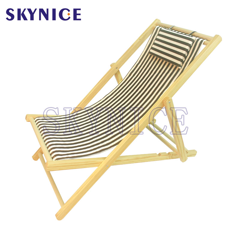 Folding Portable Solid Wood Canvas Lounge Beach Chair