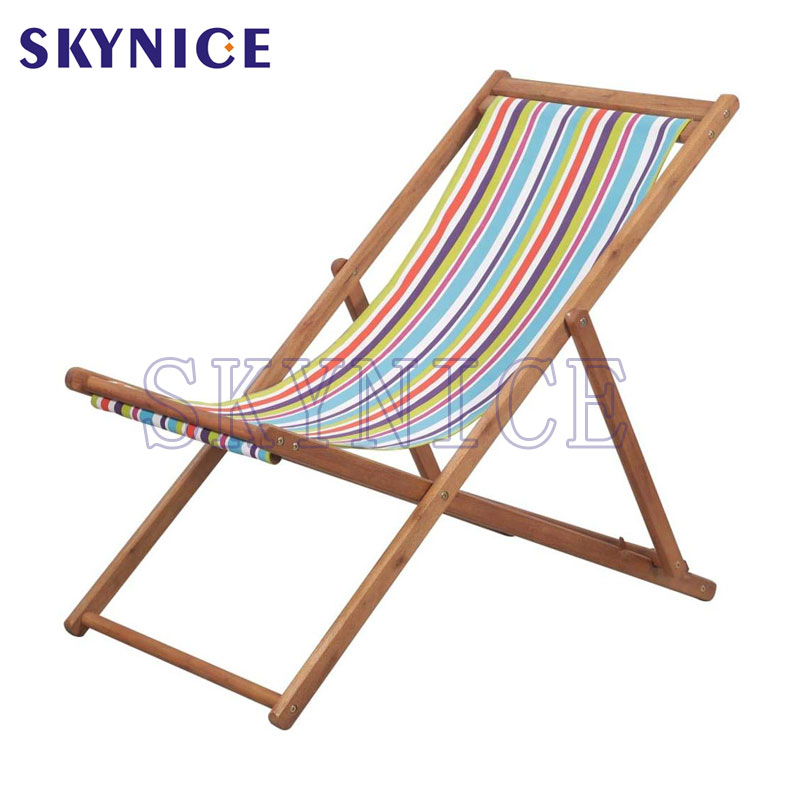 Traditional Folding Wooden Deckchair Garden Beach Seaside Deck Chair